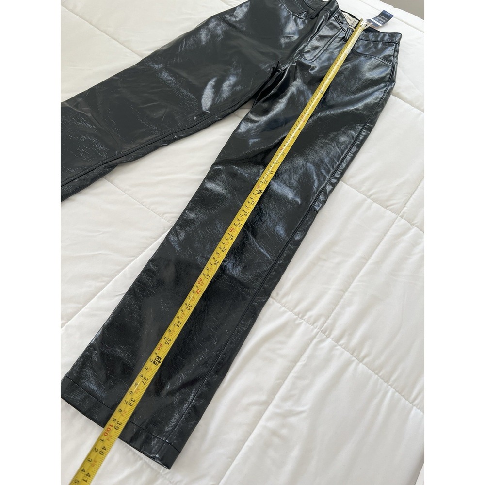 Abercrombie & Fitch 90's Straight Ultra High Rise Vegan Leather Pants Blue Shiny - Picture 6 of 9